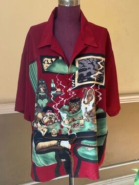 Y2 K No Boundaries Dogs & Poker Red Graphic Short-Sleeve button up